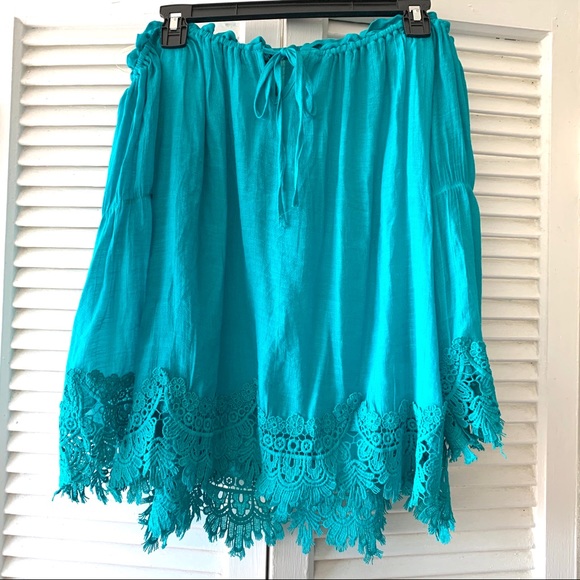 Love University Tops - Teal Off The Shoulder Bohemian Top Renaissance
